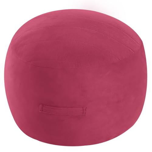 MeMoreCool Round Pouf Ottoman Foot Rest 20x15 Inches, Burgundy | Wine Red Round Pouf Footstool, Soft Foam Stuffed Circle Foot Rest for Living Room - color: Striped Magenta