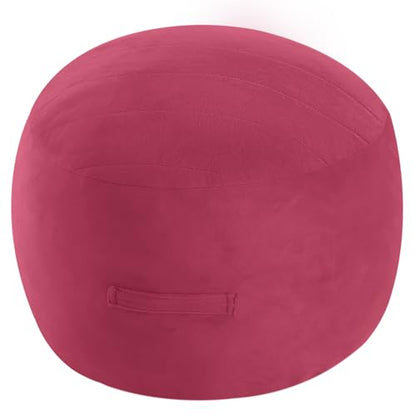 MeMoreCool Round Pouf Ottoman Foot Rest 20x15 Inches, Burgundy | Wine Red Round Pouf Footstool, Soft Foam Stuffed Circle Foot Rest for Living Room - color: Striped Magenta