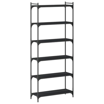 Industrial 6-Tier Bookcase Matte Black Engineered Wood Shelving Unit 74 in Tall Adjustable Shelves for Living Room Office Bedroom - color: Black-f, size: Medium