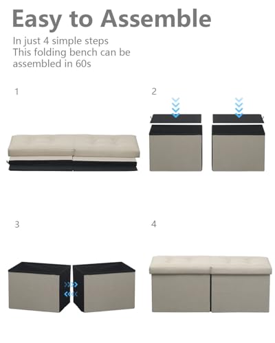 AmasSmile Footrest Ottoman Storage Bench,34" Linen Folding Chest,Beige | Large Ottoman with Storage,Thicker Foam Padded Seat,Livingroom,Dorm,Bedroom,Entryway,Easy to install,34 x 13 x 13in - color: Beige-linen