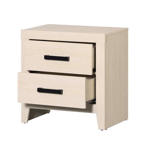 WAMPAT Nightstand with 2 Large Drawers,Wooden Nightstand with Storage,Farmhouse Bedside Table End Table for Bedroom, Beige - color: Beige