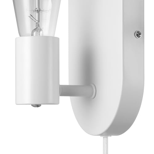 Globe Electric 65000134 1-Light Plug-in or Hardwire Wall Sconce, Matte White, 6ft White Fabric Covered Cord, Inline On/Off Rocker Switch, Bedroom, Living Room, Mounted Lamp