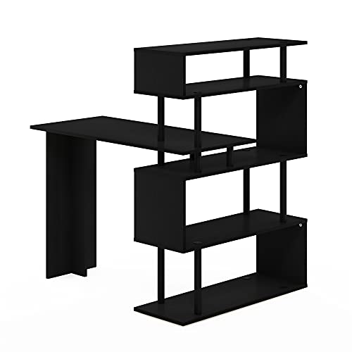 Furinno Classic Desk, 40" Wide L-Shape Gaming Desk, Computer Desk, Writing Desk with 5-Tier S-Shaped Side Shelves for Home Office, Study Room, Dorm, Bedroom, Americano - color: Americano/Black, style: 5-Tier Side Shelves
