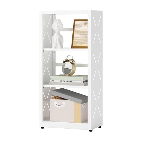 SteeLoong 3 Tier Bookcase,Metal Bookshelf with Adjustable Feet & Shelves | 34"H White Book Shelf with Bookends,Small Bookcase for Small Places,Modern Open Bookshelf for Home Office,Kitchen,Garage - color: White, size: 3-Tier 16"W