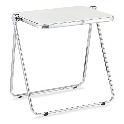 KAIHAOWIN Folding TV Tray Table Acrylic Foldable Table No Assembly Required Tiny Desk for Home Office Side Table Small Computer Desk for Small Spaces (White) - color: White