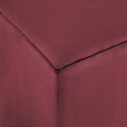 Studio Living® 18” Warren Ottoman Square Soft Velvet Bench, Stationary Ottomans, Backless Chair, Footrest for Living Room, Footstool Office, Bedroom, Padded Seat, Plum - color: Plum