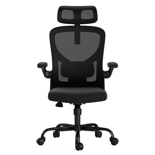 Office Desk Chair Computer High Back Mesh Gaming Seat with Ergonomic Adjustable Comfy Flip-up Armrests Lumbar Support Height for Home Office (Black 1) - color: Black 1