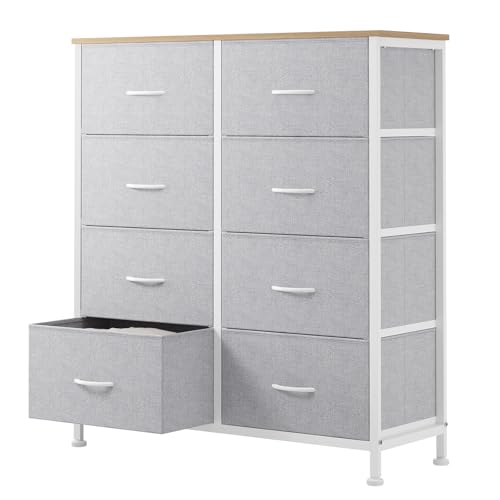 Sweetcrispy 8 Drawer Fabric Dresser for Bedroom, Tall Dresser, Light Grey | Chest of Drawers with Sturdy Steel Frame and Wooden Top, Closet Living Room Storage Organizer with Easy Pull Handles - color: Light Grey, size: 11.8"D x 30.9"W x 36.4"H (8 Drawers