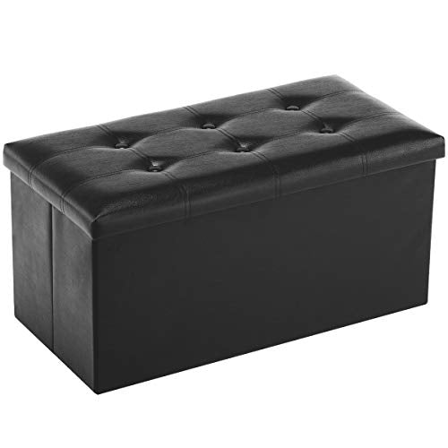 Youdesure 30" Ottoman with Storage, Folding Faux Leather Bench, Black | Foldable ottoman with hidden storage, padded seat and sturdy MDF frame for everyday use. - color: Black