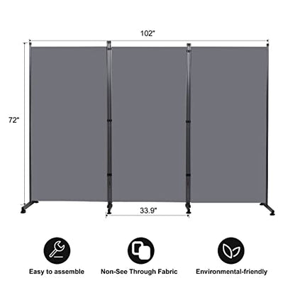 Room Divider 3 Panel Folding Privacy Screen, Round Pad Design Wall Divider | 71''Hx102''W, UV Protection Fabric, Wobble-free Metal Frame, Large 3 Panel Partition Room Dividers, Indoor Window Blackout - color: Grey