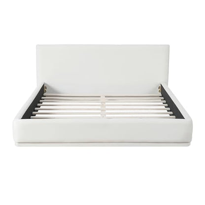Merax Modern Queen Upholstered Bed Frame with Wingback, Soft Velvet Low Platform Bed, No Box Spring Needed, Easy Assemble, White - color: White, size: Queen