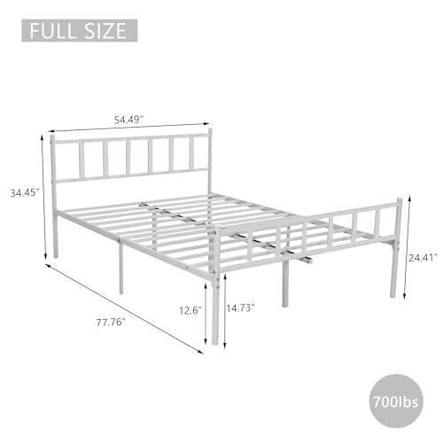 Metal Platform Full Size Bed Frame, White | Headboard and Footboard , Sturdy Steel Slats Support , No Box Spring Needed Easy Assembly - color: White, size: Full