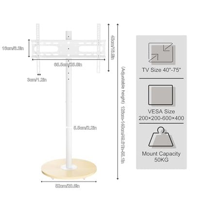 unho White Rolling tv Stands for Living Room Swivel tv Stand on Wheels | for 40-75 Inch LCD LED OLED TVs, Height Adjustable&Wood Basecorner tv Stand,Portable Mobile TV Cart Holds up to 110Lbs - size: WT 1-pole 40-75 inches
