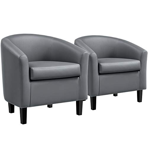 Yaheetech Accent Chairs Set of 2, Faux Leather Barrel Armchairs Gray | Water-resistant Faux Leather Chairs with High-density Foam and Solid Wood Legs for Living Room, Waiting Room, Small Space - color: Gray(faux Leather), style: without Ottoman