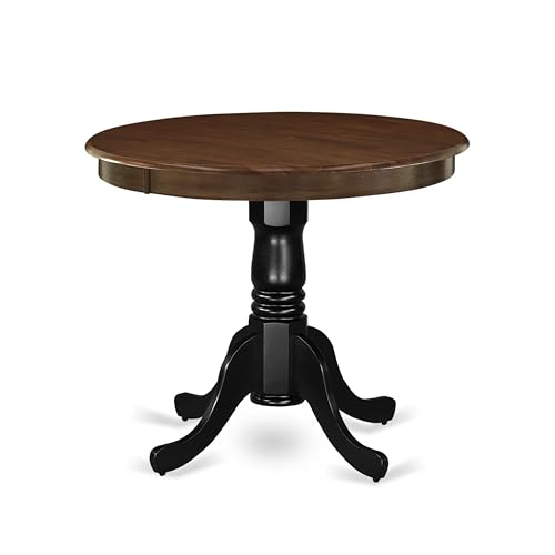 East West Furniture AMT-WBK-TP Antique Dining Table - a Round Wooden Table Top with Pedestal Base, 36x36 Inch, Walnut & Black - color: Walnut & Black