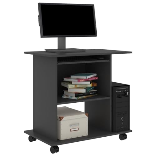 Compact Gray Computer Desk 19.7x31.5x29.5, Engineered-Wood Gaming Desk with Wheels & Shelf for Home Office/Bedroom - color: Grey
