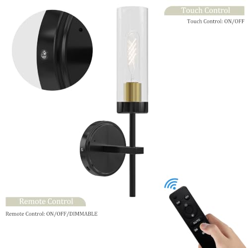 Black Gold Battery Operated Wall Sconce Set of 2, Wireless Wall Sconces with Remote, Rechargeable 3000K Dimmable Wall Light for Bedroom Living Room Bathroom Hallway Entryway Stairwell - color: Black Gold, size: 2 Pack