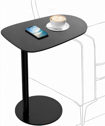 C Shaped End Table for Couch - Modern Metal Sofa Side Table with Round Base | Space-Saving Accent Table for Living Room, Bedroom & Small Spaces, Black, 24.8" H - size: 24.8"H