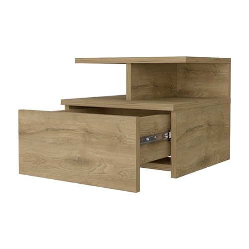 FM FURNITURE Augusta Floating Nightstand with 2-Tier Shelf and 1-Drawer, Macadamia - color: Macadamia