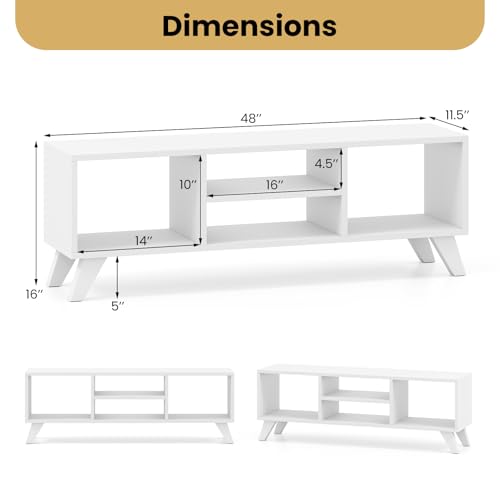 GIANTEX White TV Stand for TVs up to 55", 4-Cubby Modern Entertainment Center with Open Storage Shelves, Wood Media Console Table for Living Room, Bedroom