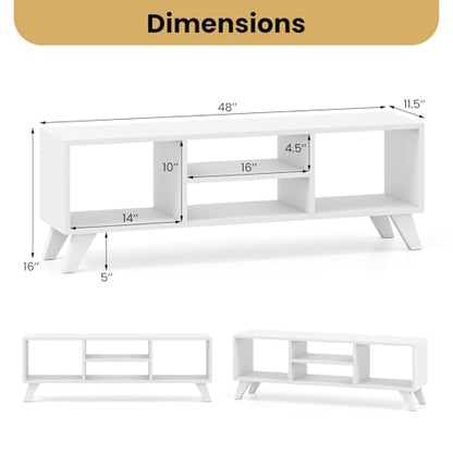 GIANTEX White TV Stand for TVs up to 55", 4-Cubby Modern Entertainment Center with Open Storage Shelves, Wood Media Console Table for Living Room, Bedroom