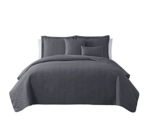 Clara Clark Quilts Twin Size - All Season Bedspread Coverlet Set, Pinsonic Weave Lightweight Bedding Set - 5 Piece Twin Quilt Set with Pillow Shams, Ellipse - Gray - color: 14 - Ellipse - Gray, size: Twin