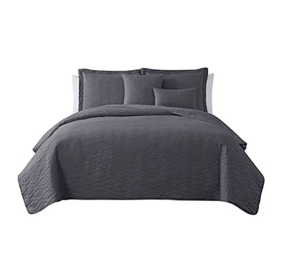 Clara Clark Quilts Twin Size - All Season Bedspread Coverlet Set, Pinsonic Weave Lightweight Bedding Set - 5 Piece Twin Quilt Set with Pillow Shams, Ellipse - Gray - color: 14 - Ellipse - Gray, size: Twin