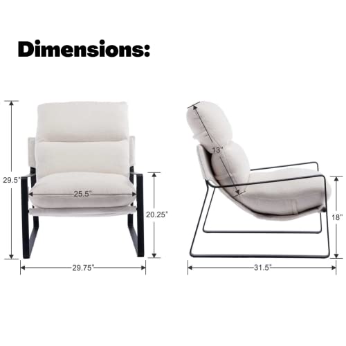 LukeAlon Modern Sherpa Accent Armchair, White | Sherpa Upholstered Living Room Chair With Metal Base & Thickened Cushion, Comfy Single Lounge Sofa for Bedroom, Office - color: Fur White