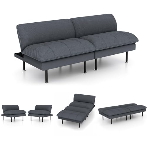 Ribilake 2 Sets 70" Futon Sofa Bed, 4 in 1 Multi-Function Couch Sleeper with Adjustable Backrest, Modern Convertible Futon, Recliner Small Loveseat for Living Room, Grey - color: Grey, size: 2 Sets