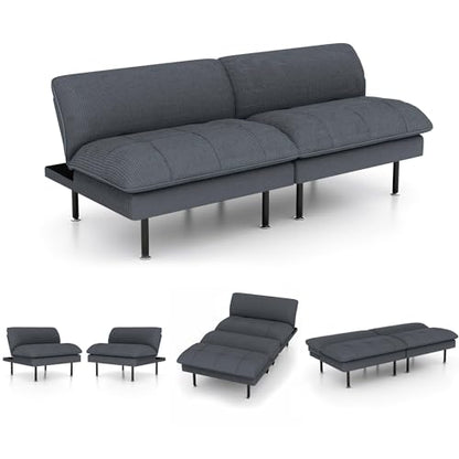 Ribilake 2 Sets 70" Futon Sofa Bed, 4 in 1 Multi-Function Couch Sleeper with Adjustable Backrest, Modern Convertible Futon, Recliner Small Loveseat for Living Room, Grey - color: Grey, size: 2 Sets