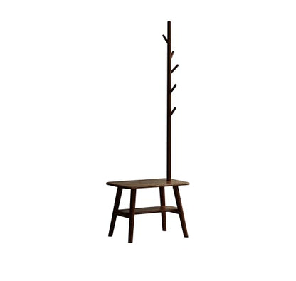 KEIKI Hall Tree with Shoe Bench and Cloth Hanger, Solid Wood Coat Rack, Narrow Mudroom Storage Organizer for Entryway, Bedroom, Walnut - color: Brown