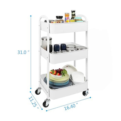 MAX Houser 3-Tier Rolling Utility Cart with Caster Wheels,Easy Assembly, for Kitchen, Bathroom (White) (Pack of 3) - color: White, size: 3-Tier Standard Cart (Pack of 3)
