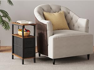 2 Set Narrow Side Table for Small Spaces, Skinny End Table with Charging Station, Sofa Beside Table with 2 Drawers 1 Open Compartment, Slim Nightstand with USB Ports Outlet, Rustic and Brown UTBT004F2 - color: Rustic Brown