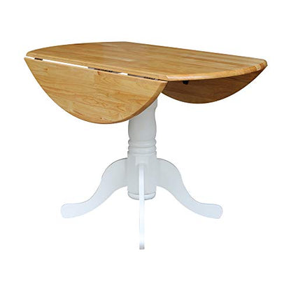 IC International Concepts 42" Solid Wood Drop Leaf Pedestal Dining Table - color: Natural/White