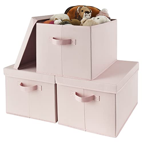 GRANNY SAYS Storage Bins with Lids, Decorative Storage Boxes with Lids | Storage Box with Dust Cover, Handles & Lable, Collapsible, Ideal for Closet Clothes Blanket Toys, Large, Pink, 3-Pack - color: Pink, size: Large