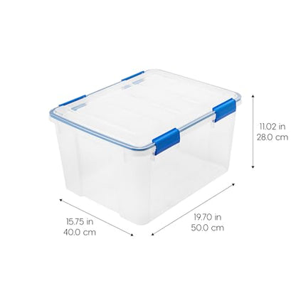 IRIS USA 2-Pack 44 Qt Storage Bins with Gasket Lids, Clear/Blue | WeatherPro seal helps protect bulky items for moving, garage, attic and basement storage - size: 44 Qt. - 2 Pack
