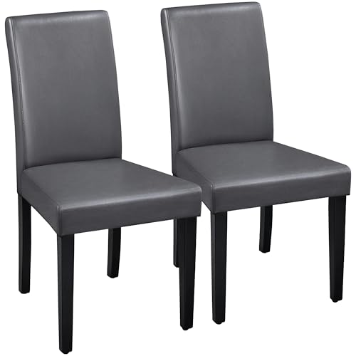 Yaheetech Dining Chairs Set of 2 Upholstered Kitchen Chairs Dark Gray | Faux Leather High Back Sillas De Comedor, Solid Wood Legs, Adjustable Footpads, Modern Armless Parson Chairs for Dining Room - color: Dark Gray, size: Set of 2