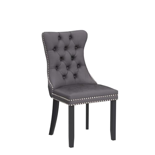 Virabit Tufted Velvet Upholstered Chairs Set of 2, Nailhead Back and Ring Pull Trim, Solid Wood Chairs for Kitchen/Bedroom/Dining Room (Grey) - color: Grey, size: set of 2