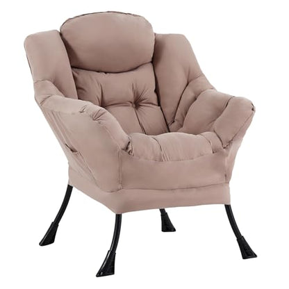 Lazy Chair, Comfy Reading Accent Chair for Bedroom, Khaki | Comfy Bedroom Accent Chair with Washable Removable Cover and extra throw pillowfor Living Room Dorm - color: Khaki-single