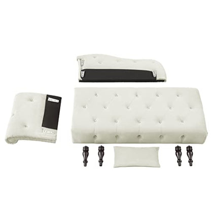 60" Modern Velvet Chaise Lounge Indoor,Upholstered Lounge Chair with Left Armrest and Lumbar Pillow, Button Tufted Lounge Sofa for Living Room Bedroom Office,Mini Chaise Longue Sofa (White) - color: White