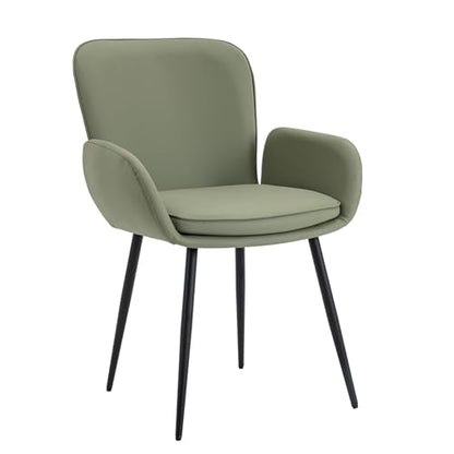 VKNOW Modern Faux Leather Dining Chairs Set of 4 with Armrest, Green | Armed Dining Room Chairs with Metal Legs, Kitchen Chairs for Restaurant Kitchen Living Room - color: Green-leather, size: Set of 4
