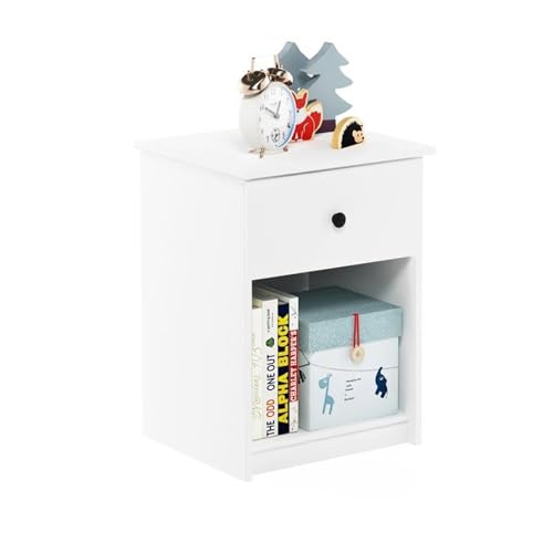 Furinno Tidur Nightstand, 2-Pack, White - color: Solid White, style: 2-Pack Knob