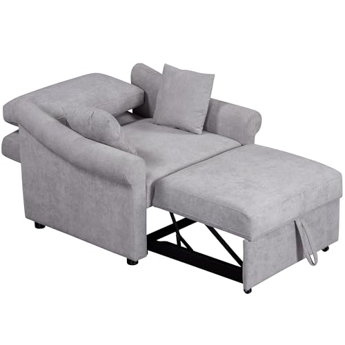JIVOIT Convertible Sleeper Chair with Adjustable Backrest, 3-in-1 Sleeper Sofa with Metal Frame, 3 in 1 Lounger Chair Turns Into Bed, Chenille Fabric Single Bed for Living Room (Gray,315) - color: Gray,315