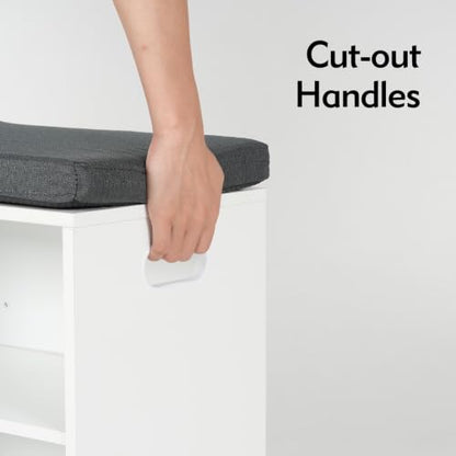 2 Tier Small Shoe Storage Bench White US-FHXD01W | hold up to 4 pairs of shoes, with Adjustable Middle Shelf, Padded Seat Cushion,cut-out handle - color: White