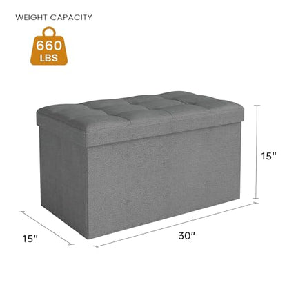 30" Folding Storage Ottoman Bench,Rectangle Foot Rest Stool for Living Room and Bedroom Holds 660 lbs,Synthetic Leather,Light Gray - color: Light Gray-30"