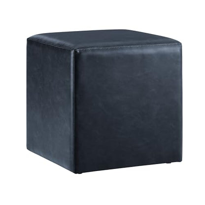 Studio Living® 18” Warren Ottoman Square Faux Leather Bench, Stationary Ottomans, Backless Chair, Footrest for Living Room, Footstool Office, Bedroom, Padded Seat, Navy Blue - color: Navy