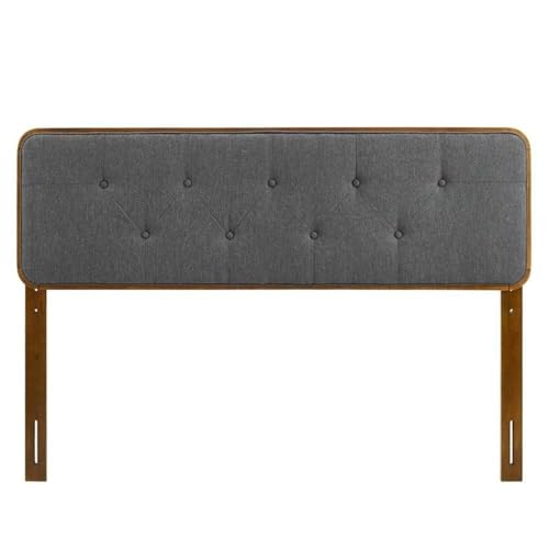 Pemberly Row Tufted Twin Headboard, 48" H x 39" W, RubberWood and MDF Frame, Walnut and Charcoal Finish, Fabric Upholstered, Button Tufted Design, Dense Foam Padding, Modern Bedroom or Guest Room - color: Walnut and Charcoal, size: Twin