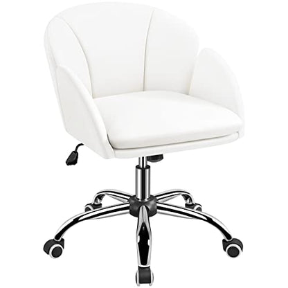 Yaheetech White Petal Faux Leather Makeup Vanity Desk Chair, Swivel Wheels | Easy-clean faux leather cushioned seat fits makeup vanity, nail salon or office desks; adjustable height, swivel, fast setup. - color: White