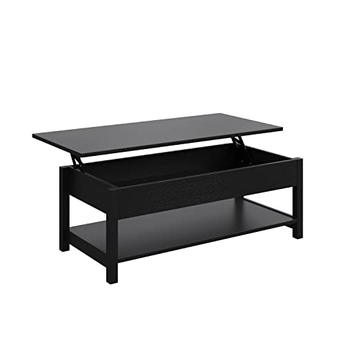 Panana Lift Top Coffee Table with Hidden Compartment and Open Shelf, Lift Tabletop Pop-Up Tea Table for Living Room, 45.28" L, Black - color: Black