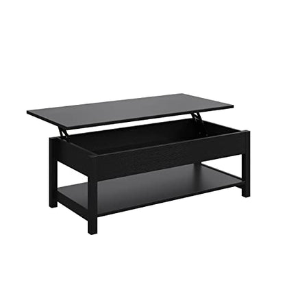Panana Lift Top Coffee Table with Hidden Compartment and Open Shelf, Lift Tabletop Pop-Up Tea Table for Living Room, 45.28" L, Black - color: Black